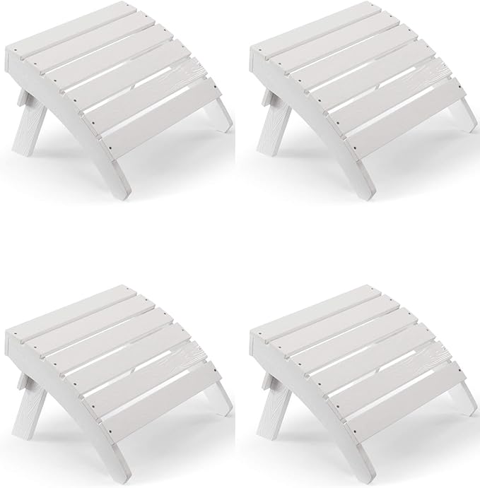 Adirondack Ottoman Set of 4, Plastic Folding Adirondack Footstool, All Weather Ottoman for Adirondack Chairs, Widely Used for Outdoor, Porch, Patio, Garden, Poolside, Fire Pits - White