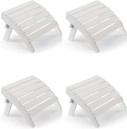 Adirondack Ottoman Set of 4, Plastic Folding Adirondack Footstool, All Weather Ottoman for Adirondack Chairs, Widely Used for Outdoor, Porch, Patio, Garden, Poolside, Fire Pits - White