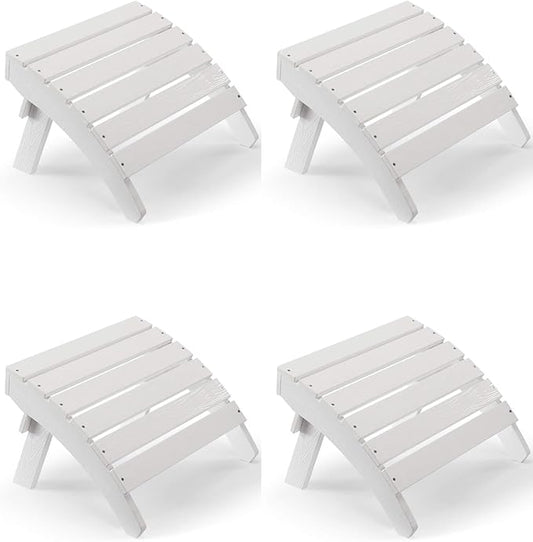 Adirondack Ottoman Set of 4, Plastic Folding Adirondack Footstool, All Weather Ottoman for Adirondack Chairs, Widely Used for Outdoor, Porch, Patio, Garden, Poolside, Fire Pits - White