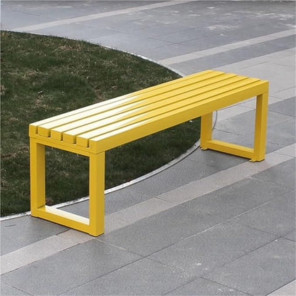 Outdoor Bench Without Backrest, Metal Garden Bench with Reserved Fixing Holes, Patio Bench Weatherproof, Bench for Garden, Porch or Park(Yellow,150cm/59.1in)