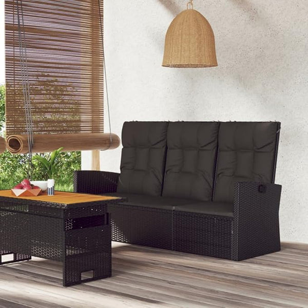 Garden Bench Deck Bench Reclining Patio Bench with Cushions Black 68.1" Poly Rattan - Photo 1