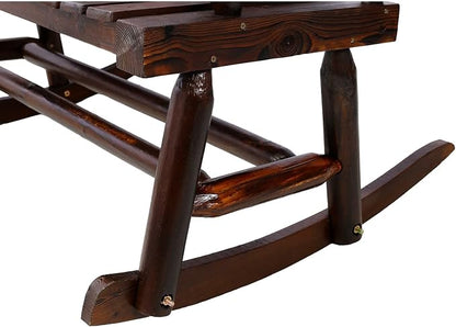 Rustic Double Rocking Chair with Star Design - Solid Wood Outdoor Bench for Porch, Patio, and Garden - Comfortable 2-Person Rocker