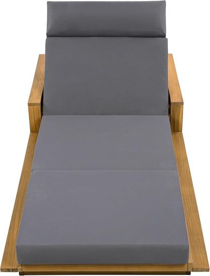 Merax Acacia Wood Patio Chaise Lounge Set of 4, Outdoor Reclining Chairs with 4-Position Adjustable Backrest, 4-Piece Sunbathing Recliner & 4" Thick Four-fold Cushion for Poolside, Garden, Dark Gray