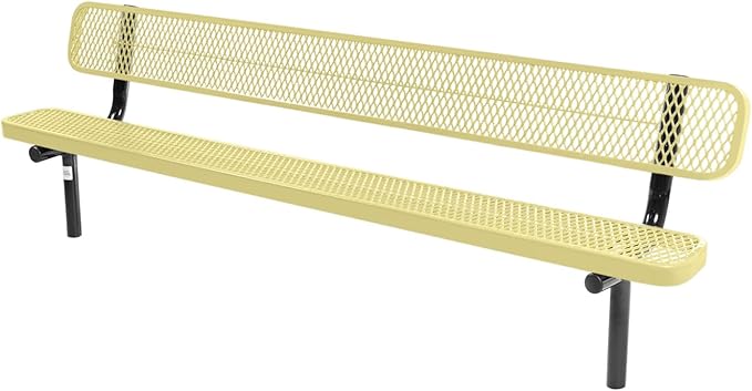 COATEDOUTDOORFURNITURE Coated Outdoor Furniture Heavy-Duty Outdoor Bench Thermoplastic Coated, Expanded Metal, Commercial-Grade Seating, Made in America (Inground with Back, 8 Ft, Textured Sandstone)