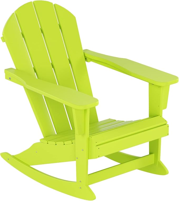 WO WESTIN OUTDOOR HDPE Laguna Outdoor Rocking Poly Adirondack Chair with Side Table 3-Piece Set, Lime