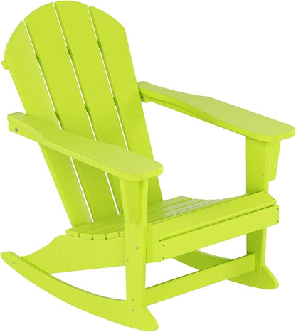 WO WESTIN OUTDOOR HDPE Laguna Outdoor Rocking Poly Adirondack Chair with Side Table 3-Piece Set, Lime