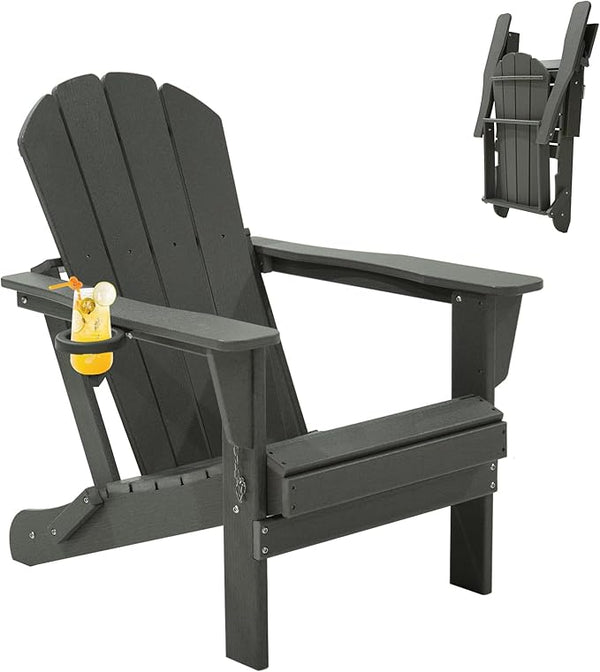 Domi Folding Adirondack Chair, HDPE Adirondack Chair with Cup Holder - Photo 1