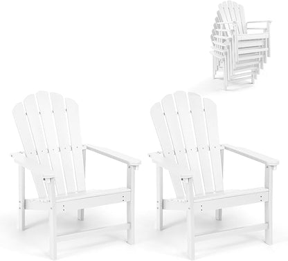 Stackable Adirondack Chairs Set of 2, Space Saving HDPE All-Weather Fire Pit Chair for Outdoor Lawn Porch Deck