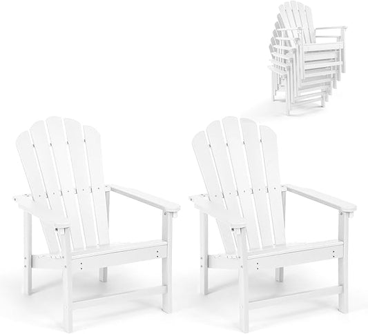 Stackable Adirondack Chairs Set of 2, Space Saving HDPE All-Weather Fire Pit Chair for Outdoor Lawn Porch Deck