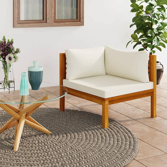 vidaXL Corner Sofa Cream White Solid Acacia Wood, 100% Polyester Sturdy