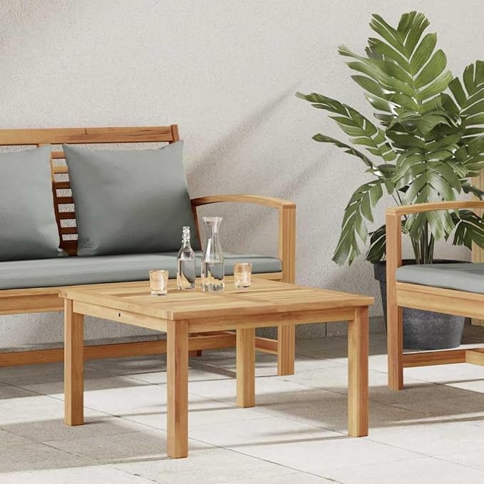 Modern 24 in Brown Solid Teak Coffee Table Minimalist Outdoor Patio Cocktail Accent Square 23.62 x 23.62 x 14.17 in for Garden Balcony Porch Backyard