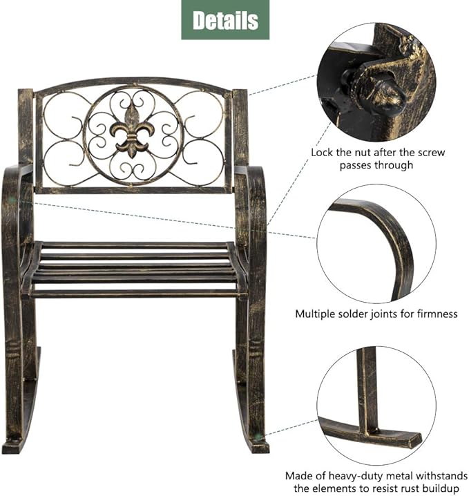 Outdoor Patio Rocking Chair, Rocking Chairs Adult Patio Carved Vintage Outdoor Indoor - Photo 6