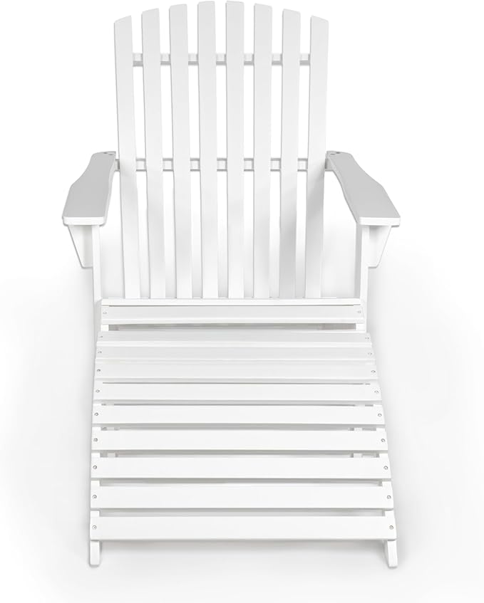 JONATHAN Y ADK1000D Saranac 2-Piece Traditional Rustic Acacia Wood Adirondack Chair with Detachable Ottoman Classic, Coastal, Cottage, Vintage, Farmhouse, White