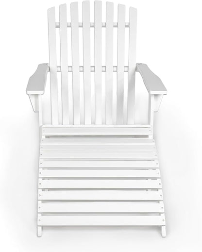 JONATHAN Y ADK1000D Saranac 2-Piece Traditional Rustic Acacia Wood Adirondack Chair with Detachable Ottoman Classic, Coastal, Cottage, Vintage, Farmhouse, White