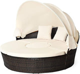 HAPPYGRILL Patio Round Daybed with Canopy, Outdoor Wicker Rattan Sectional Sofa with Coffee Table, Cushions - Photo 1