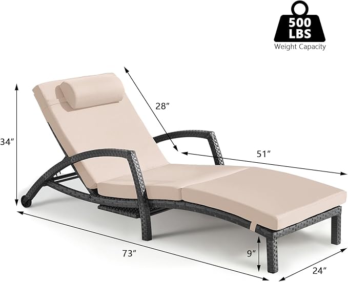 Chaise Lounge Chairs Outdoor Set of 4, Comfy Outside Wicker Patio Pool Lounge Chair w/ 5 Adjustable Back Angle - Photo 7
