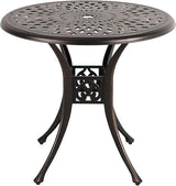 COBANA Patio Bistro Table, 31’’ Round Cast Aluminum Outdoor Dining Retro Side Table with 2’’ Umbrella Hole, Bronze - Photo 1