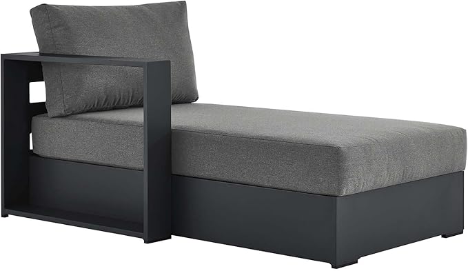 Modway Tahoe Aluminum Outdoor Chaise Lounge in Gray Charcoal with Weather-Resistant Cushions, Modular Left-Facing Patio Lounger for Pool Furniture or Sectional Sofa Set