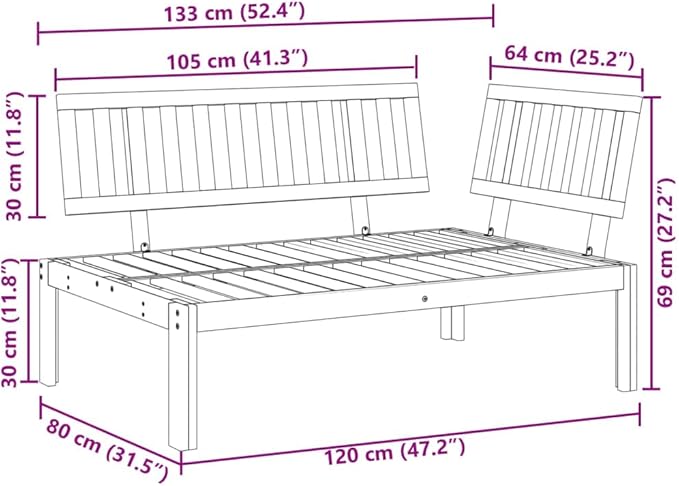vidaXL Patio Pallet Corner Sofa Bench - Outdoor Garden Furniture - Solid Wood Acacia 52.4"x36.2"x27.2" - Brown