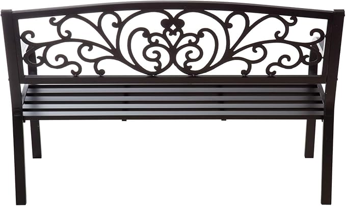 Evergreen Garden Weatherproof Outdoor Bench Blooming Garden | Holds Up to 300 lbs. | Furniture for Lawn Garden Patio Porch Park Deck | Steel | Black