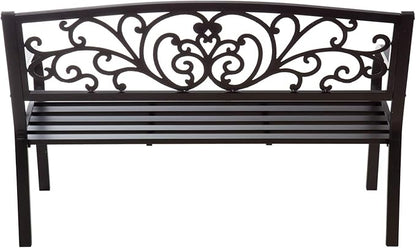 Evergreen Garden Weatherproof Outdoor Bench Blooming Garden | Holds Up to 300 lbs. | Furniture for Lawn Garden Patio Porch Park Deck | Steel | Black