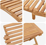 Folding Sun Lounger 2 Pcs Set with Side Table, Solid Teak Wood Outdoor Chaise Lounge Chair - Photo 9