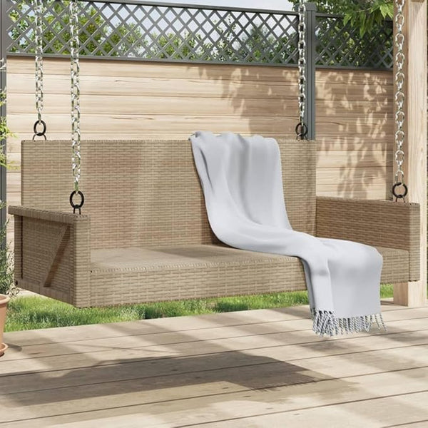 Swing Bench Beige PE Rattan Powder-Coated Steel Medium for Outdoor Garden Patio Relaxation Spacious Seating for Two - Photo 1