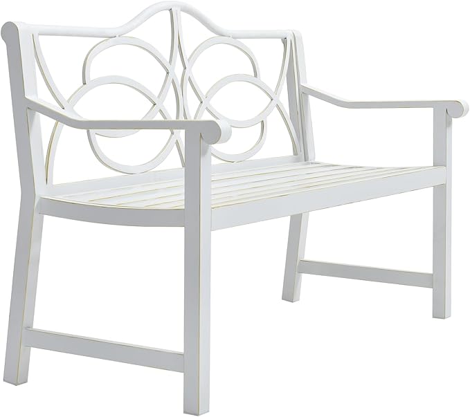Outdoor Garden Bench White - Heavy Duty Metal Patio Bench with Backrest & Armrest, Rust-Proof Steel Frame, 3-Seater Slatted Seat for Yard, Porch, Park, Balcony - Modern Decorative Design