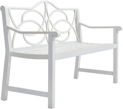 Outdoor Garden Patio Bench,Iron Metal Steel Frame Park Bench with Backrest and Armrest, Slatted Seat for Park, Yard & Porch, Balcony, Accommodates 2-3 People,White