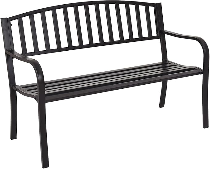Giantex Outdoor Bench, 50” Patio Garden Bench with Steel Frame, Slat Design, 500 Lbs Weight Capacity - Photo 1