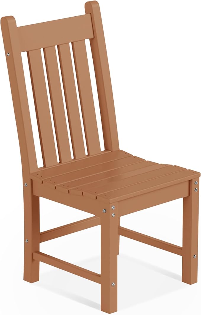 Costaelm Armless Outdoor Chair, Patio Adirondack Chair, HDPE Poly Lumber Waterproof Restaurant Bistro Kitchen Dining Chair for Outside Porch Backyard Garden, Teak