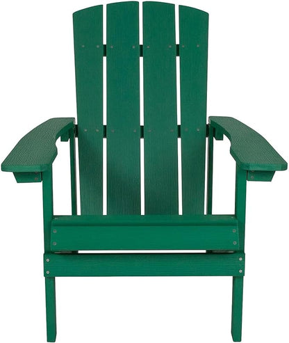 Pemberly Row Contemporary Adirondack Chair, Faux Wood Polystyrene Frame, Green Finish, Weather-Resistant, UV Protected, Extra Wide Arms, Vertical Lattice Back, Outdoor Patio or Backyard Seating