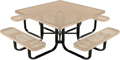 COATEDOUTDOORFURNITURE Heavy-Duty Portable Outdoor Kids Table with Umbrella Hole, Punched Steel Kids Picnic Table, Commercial-Grade, Made in America (46 in, Square, Childrens, Tan)