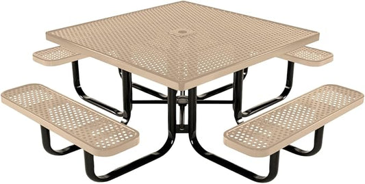 COATEDOUTDOORFURNITURE Heavy-Duty Portable Outdoor Kids Table with Umbrella Hole, Punched Steel Kids Picnic Table, Commercial-Grade, Made in America (46 in, Square, Childrens, Tan)