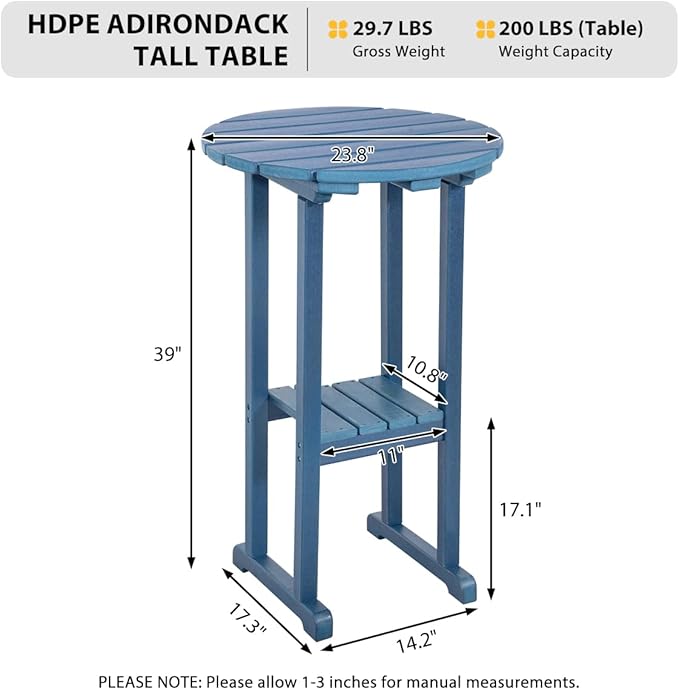 Sundale Outdoor 39 Inches Height Adirondack Bar Table, Patio HDPE Pub Height Round - Photo 3