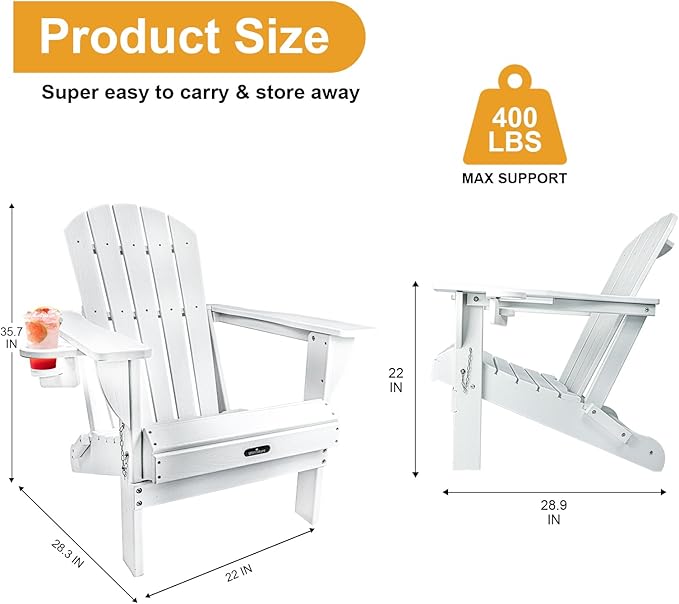 Folding Adirondack Chairs, Modern Plastic Adirondack Chair, All-Weather HDPE Fire Pit Chairs