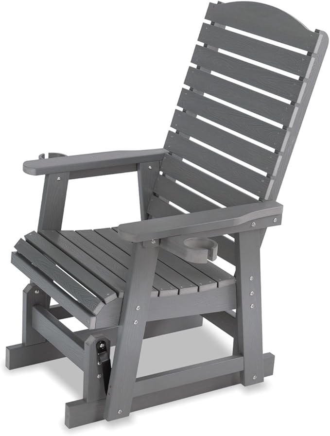 Poly Lumber Patio Glider for One Person, with Cup Holders, High Backrest and Deep Contoured Seat, HIPS Material - Photo 1