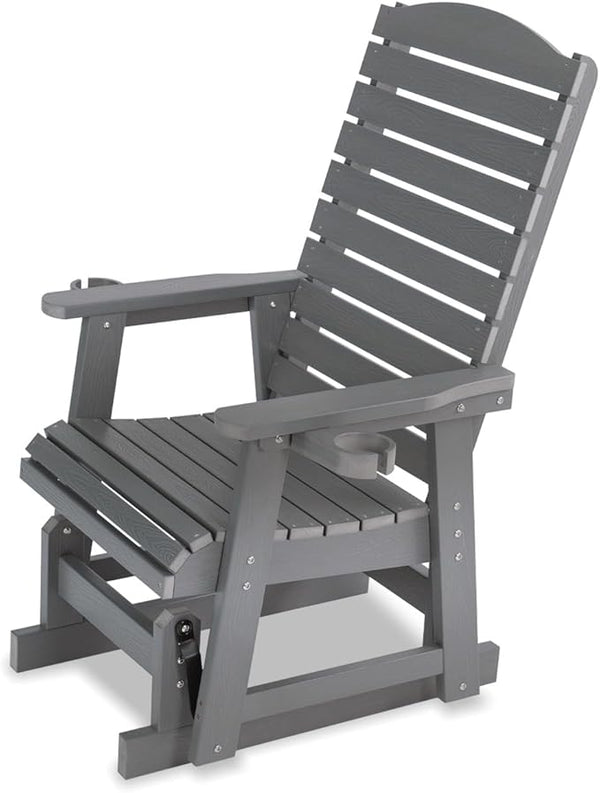 Poly Lumber Patio Glider for One Person, with Cup Holders, High Backrest and Deep Contoured Seat, HIPS Material - Photo 1