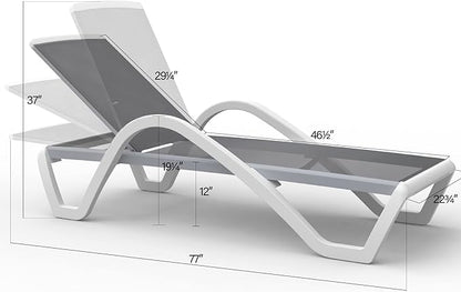 Domi Outdoor Lounge Chair, Aluminum Patio Chaise Lounge with 5 Position Adjustable Backrest and Wheels, All Weather Reclining Chair with Armrest for Patio, Yard, Balcony, Poolside (Grey)