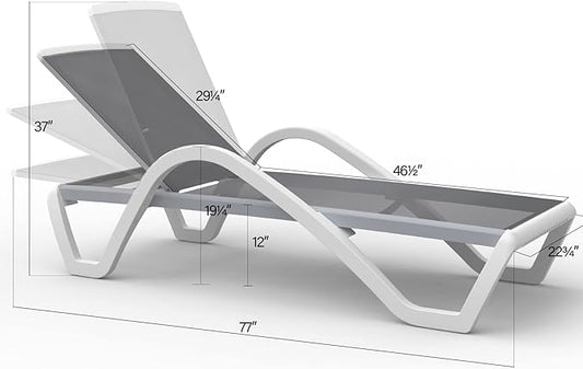 Domi Outdoor Lounge Chair, Aluminum Patio Chaise Lounge with 5 Position Adjustable Backrest and Wheels, All Weather Reclining Chair with Armrest for Patio, Yard, Balcony, Poolside (Grey)