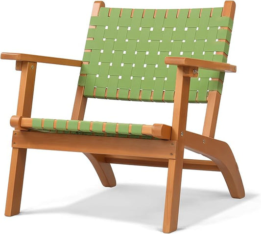 VINGLI Outdoor Armchair, All-Weather Wooden Patio Chair with Waterproof PE Woven Fabric, Adirondack Chair for Garden, Lawn and Poolside (1, Green and Brown)