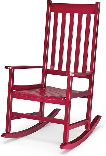 Outvita Outdoor Rocking Chair, Solid Wood High Back Rocker, All Weather Lounge Chair for Porch Patio Fire Pit Garden Backyard Deck Indoor, Red