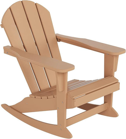 WO WESTIN OUTDOOR HDPE Laguna Outdoor Rocking Poly Adirondack Chair with Side Table 3-Piece Set, Teak