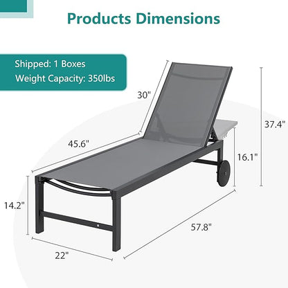 SUNLEI Patio Chaise Lounge Outdoor Set of 2, Pool Lounge Chairs for Outside w/5-Position Adjustable Backrest & All Weather, Tanning Recliner Chair for Pool Beach Deck (Grey, 4 Pieces)