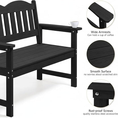 Garden Bench, 2-Person Poly Lumber Patio Bench,Slatted Patio Loveseat, for Use in Yard, Garden, Porch, or Park