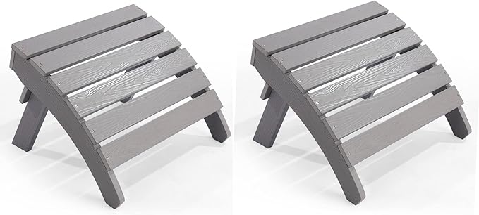Adirondack Ottoman Set of 2, Plastic Folding Adirondack Footstool, All Weather Ottoman for Adirondack Chairs, Widely Used for Outdoor, Porch, Patio, Garden, Poolside, Fire Pits - Grey
