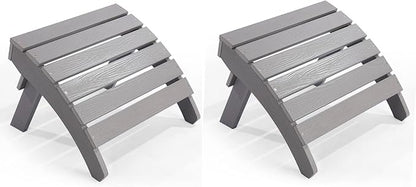 Adirondack Ottoman Set of 2, Plastic Folding Adirondack Footstool, All Weather Ottoman for Adirondack Chairs, Widely Used for Outdoor, Porch, Patio, Garden, Poolside, Fire Pits - Grey