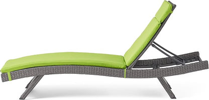Christopher Knight Home Salem Outdoor Wicker Adjustable Chaise Lounges with Cushions, 2-Pcs Set, Multibrown / Bright Green