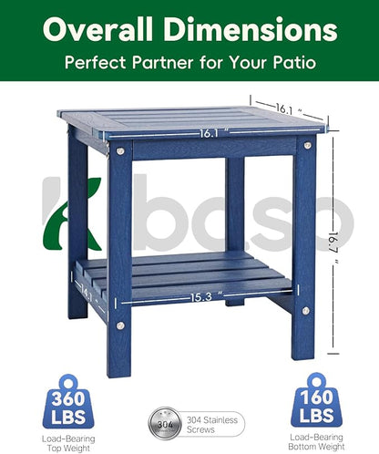 Kibaso-Adirondack Outdoor Side Table, 2-Tier HDPE Outdoor End Table, Weather Resistant Easy Maintenance, Small Patio Side Table for Patio, Pool, Porch, Garden, Lawn, and Living Room (1, Blue)