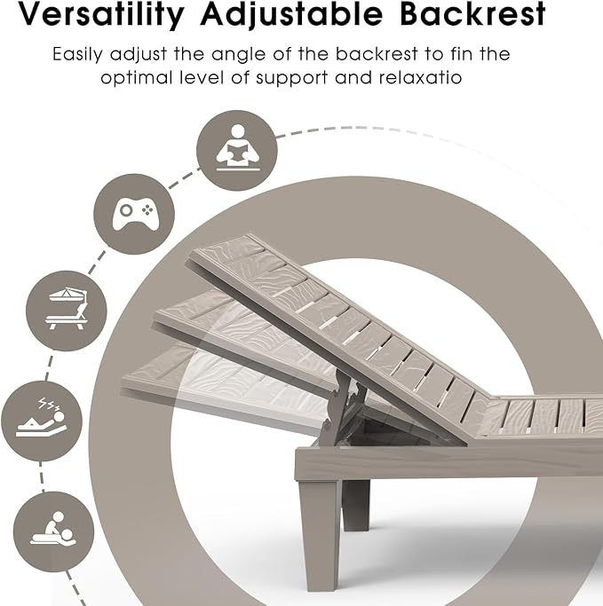 Outdoor Chaise Lounge Chair – 5-Position Adjustable Backrest, Waterproof Resin Wicker Sun Lounger for Pool, Patio - Photo 4